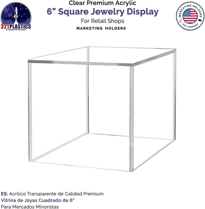6" Clear Acrylic Dust Cover Square Cube Office Product Storage Plastic Display Riser No Lid for Small Collectibles Cake Stand for Wedding Receptions and Events by Marketing Holders