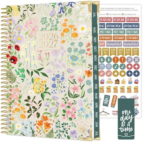 bloom daily planners Hard Cover Planner 2026-2027 for Women - Academic Year (July 2026 - July 2027) 13 Months - A5 Monthly & Weekly Agenda Book - 5.5” x 8.25” - Garden Party, Beige