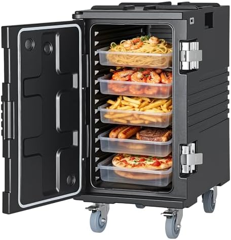 VEVOR Insulated Food Pan Carrier, 127 Qt Non-Electrical Food Warmer, with Swivel Wheel & 304 Stainless Steel Latch, LLDPE Stackable Hot Box, for Various Pan Sizes(NOT Included), Fit Catering BBQ Event