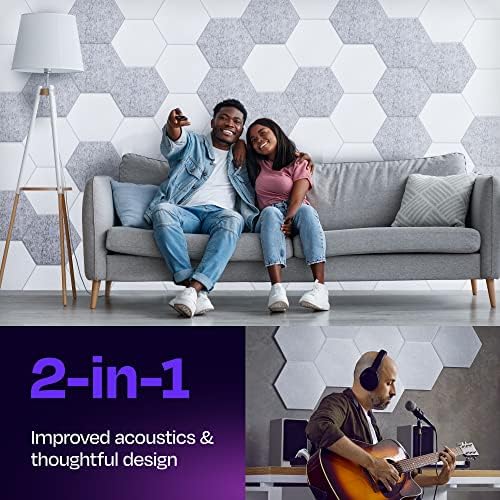 Acoustic Panels - 12-Pack Soundproof Wall Panels, 12"X10.4"X0.4", High Density Sound Dampening - White Hexagon