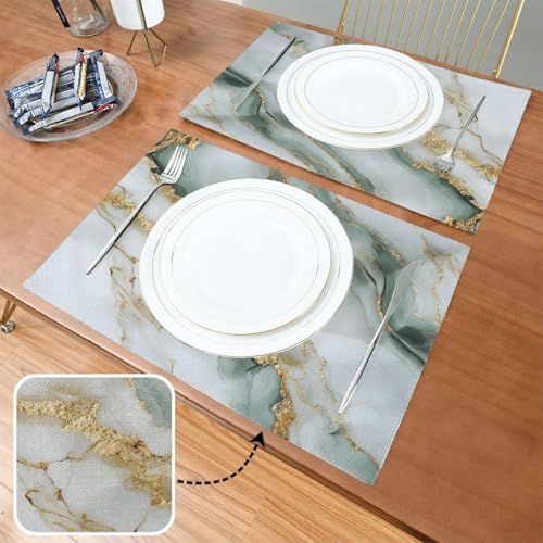 ALAZA White Marble Set of 6 Placemats Rectangle Table Mat for Dining Table Restaurant Kitchen Home Decor, 12" x 18"