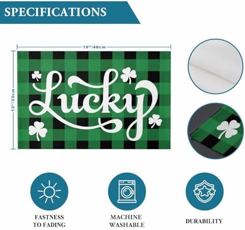 St. Patrick's Day Buffalo Plaid Placemats Set of 6, Lucky Shamrocks Clover Heat Resistant Washable Dining Table Mats Rustic Green Black Farmhouse Decor for Kitchen&Table Linens Outdoor Indoor