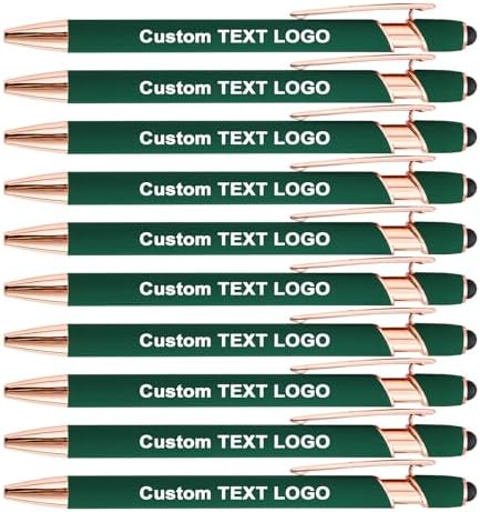 Personalized Pens Ballpoint with Stylus, Dark Green, 20 Pcs