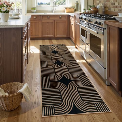 Lahome Modern Geometric Runner Rug, 2x6 Laundry Room Rug Runners for Hallways Non Slip, Washable Outdoor Carpet with Rubber Backing, Farmhouse Non Shedding Kitchen Mats for Floor Entryway