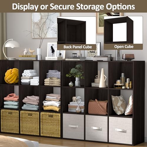 PrimeZone 9 Cube Storage Organizer, Stackable Wood Cubby Bookshelf Espresso