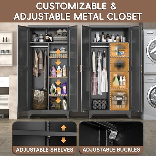 SteeLoong Armoire Wardrobe Closet,71" H Wardrobe Cabinet with Hanging Rod
