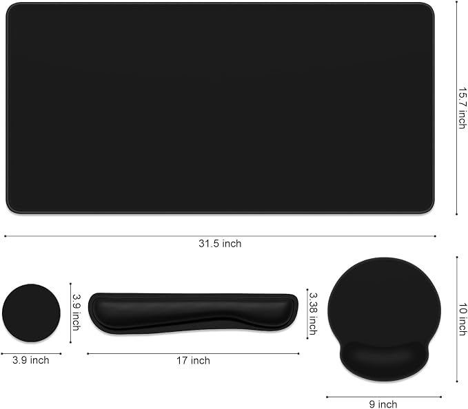 Dapesuom Large Gaming Mouse Pad, Black Mouse Pads with Wrist Rest Wrist Support, 4in1 Big XXL Desk Mat Desk Pad + Ergonomic Mousepad + Memory Foam Keyboard Mat Wrist Rest + Coaster Set for Computer