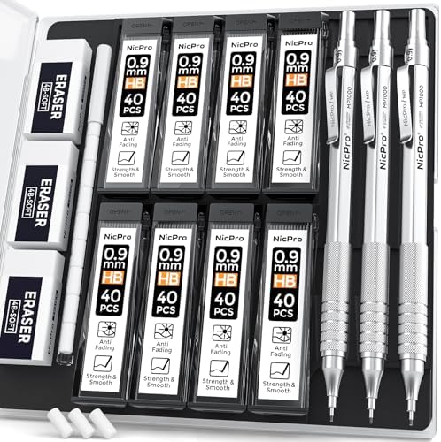 Nicpro 0.9 mm Metal Mechanical Pencil Set with Case