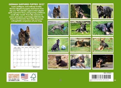 German Shepherd Puppy Calendar 2027 Monthly Wall Calender 12 Month