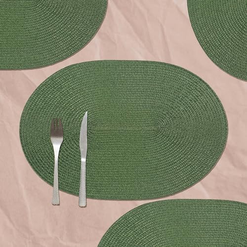 AHHFSMEI Placemats Set of 6 for Dining Table Washable Woven Non-Slip 18x12 inches Placemat Heat-Resistant Durable Table Mats for Dining Table Easy to Clean (Oval Green, 6)