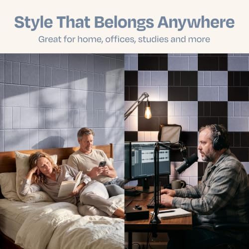 Acoustic Panels 12-Pack Soundproof Wall Panels 12"x12"x0.4" Decorative Sound Dampening for Your Home, Office, Studio, Bedroom & More with Unique GridFrame Carving [Dusky Gray]