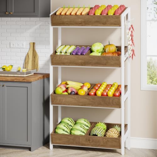 Tribesigns Wood Fruit and Vegetable Basket Stand,Onions and Potato Rack