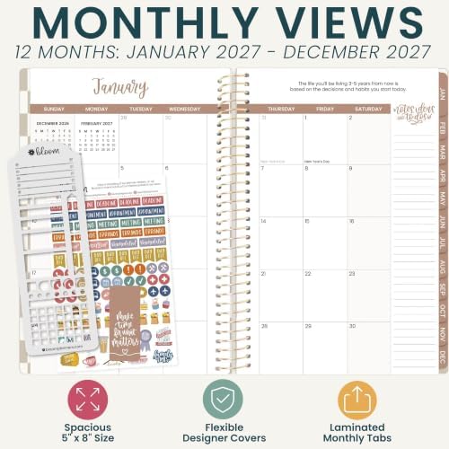 bloom daily planners 2027 Planner (January - December 2027) - Weekly & Monthly Softcover Planner for Women - Calendar Year Inspirational Agenda Book with Stickers - 5.5" x 8.25" - Checkered, Café