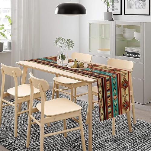 Aztec Southwest Table Runner, Ethnic Style Design Geometric Triditional Kitchen Table Runners Table Setting Decor for Garden Farmhouse Wedding Party Holiday Dinner Home, 13x108 Inch