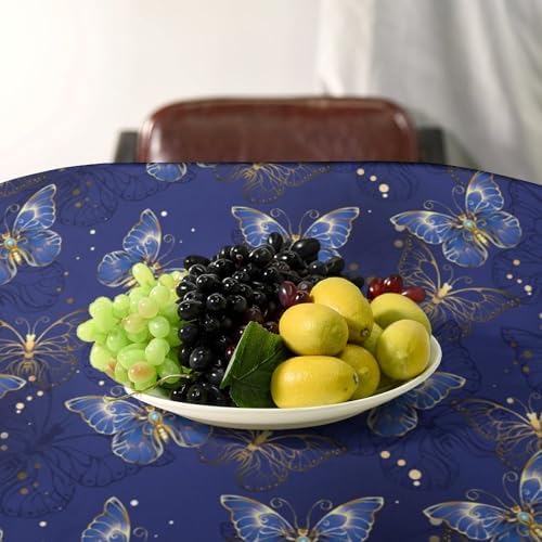 Retro Blue Butterfly Tablecloth, Luxury Golden Blue Butterfly Print Table Cover for Home Dining Decor Kitchen Party Outdoor 60x110in