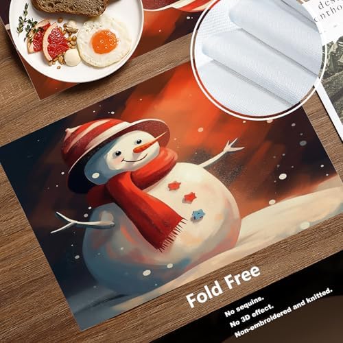 Batmerry Christmas Winter Snowman Linen Placemats Set of 4, Red Scarf Hat Snowflake Washable Table Mats for Kitchen Table Thickened Heat Insulation Dining Set Indoor Outdoor 12X18 in