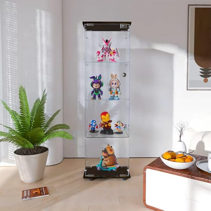 FLYMUHJIA Curio Cabinet Glass Display Case for Collectibles with Door, 4 Display Shelves Showcase, 64.2”Hx16.9''Lx 14.6''W Black