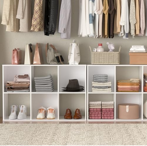 PrimeZone 6 Cube Storage Organizer, Stackable Wood Cubby Bookshelf, White