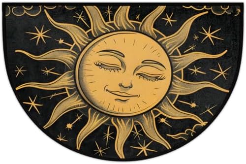 Pardick Boho Sun Half Round Door Mat, Non-Slip Welcome Indoor Entrance Way Rug Semi Circle Front Doormats Washable Bathroom Kitchen Floor Mat, Outdoor Rugs for Garage, Patio, Hearth Rug