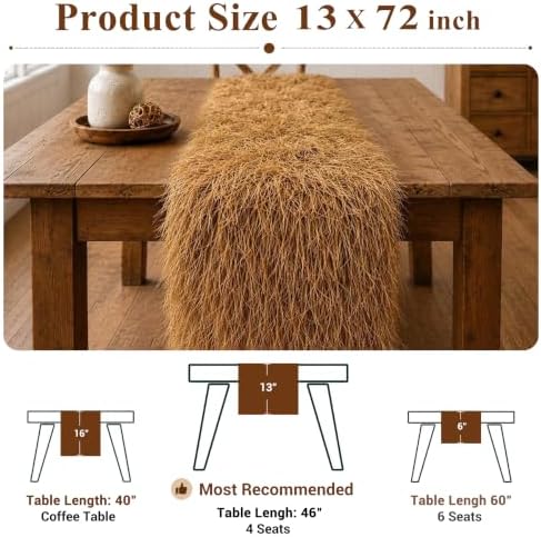 XLX TURF Fake Thatch Hay Table Runner 72 Inch for Western Fall Party Decor