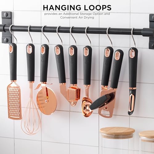 COOK WITH COLOR Kitchen Gadget Set Copper Plated Stainless Steel Utensils with Soft Touch Handles, Copper Black, 7 Pieces