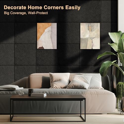 Large Felt Bulletin Board 48" x 36" Self Adhesive Cork Board Alternative 12 Pack Felt Wall Tiles Cork Boards For Walls Thick Slat Wall Panels For Home Office Classroom Decor Pin Board-Black