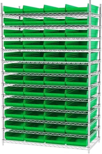 Akro-Mils 30174 Heavy Duty Plastic Shelf Bins, 24"x 11"x 4", Green, 6-Pk