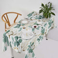 Cotton Flowers Tablecloth, Watercolor Summer Green Golden Eucalyptus Leaves Floral Print Table Cloth for Outdoor Picnic Home Dining Kitchen Table Decor 60x110in