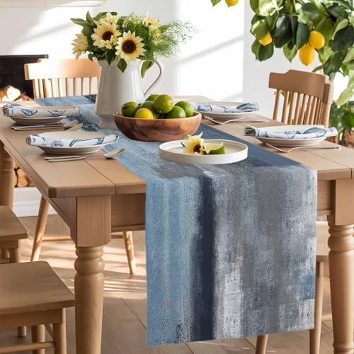 Blue Grey Graffiti Table Runner Dresser Scarf 13 x 120 Inch Abstract Oil Paint Art Mottled Texture Modern Table Runners Non-Slip Heat Resistant Kitchen Dining Table Decor for Home Indoor Outdoor