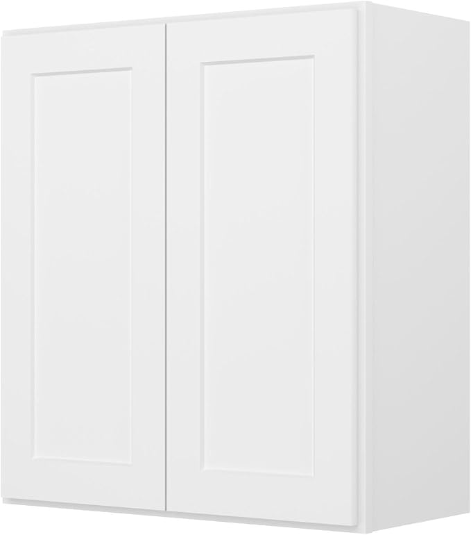 Furinno Shaker 3-Tier Wall Kitchen Cabinet, 2-Door, White | 12 D x 27 W x 30 H, Adjustable Hinges, Soft-Close Shaker-Style Door, Ready to Assemble, Plywood, for Pantry, Dining Room