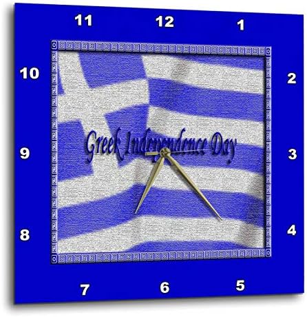 3dRose Wall Clock Silent - 15 inch - Image of Greek Independence Day, Greek Flag, Blue - Greek Independence Day Design