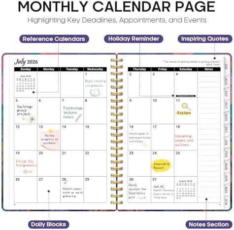 Planner 2026-2027, Monthly & Weekly Jul 2026-Jun 2027 Calendar Planner