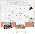 Dry Erase Calendar Whiteboard for Wall, Combination Magnetic Dry Erase White Board & Bulletin Board, 17.7" x 21.6" White Wood Framed Calendar/Cork Combo Board(WH-4555)