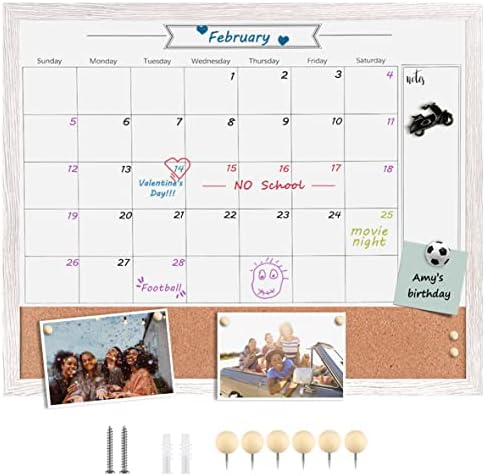 Dry Erase Calendar Whiteboard for Wall, Large Combination Magnetic Dry Erase White Board & Bulletin Board, 23.6" x 31.5" Wood Framed Calendar/Cork Combo Board(WH-6080)