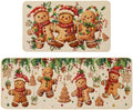 Baccessor Christmas Gingerbread Kitchen Rugs Set of 2,Merry Christmas Xmas Winter Kitchen Mats Washable Non Slip for Floor Hallway Laundry Sink Holiday Home Decor 17x29 and 17x47 Inch