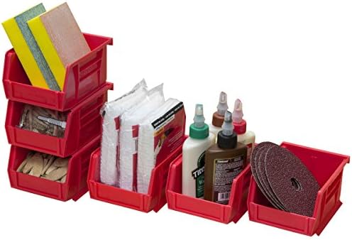 Akro-Mils 30210 AkroBins Plastic Storage Bins, Space-Saving Stackable Bins for Garage, Pantry, Craft Organization, 5" x 4" x 3", Red, (Pack of 24)