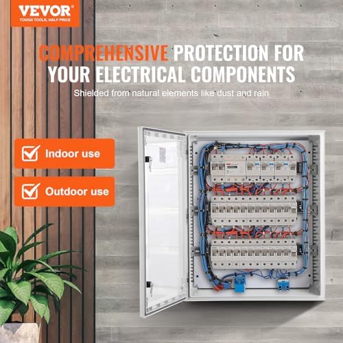 VEVOR Fiberglass Enclosure 19.7 x 15.7 x7.9" Electrical Enclosure Box NEMA 3X Electronic Equipment Enclosure Box IP65 Weatherproof Wall-Mounted Electrical Enclosure with Hinges & Quarter-Turn Latches