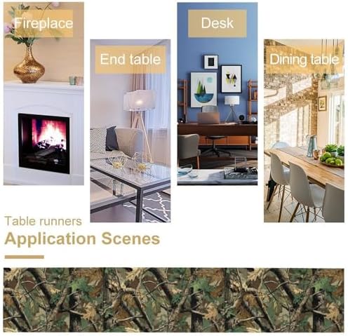 Forest Camouflage Table Runner, Camo Conifer Oak Branches Leaves Military Mossy Lodge Country Camp Cabin Theme Dinner Table Runner for Home Kitchen Dining Table Decoration 13"x60"