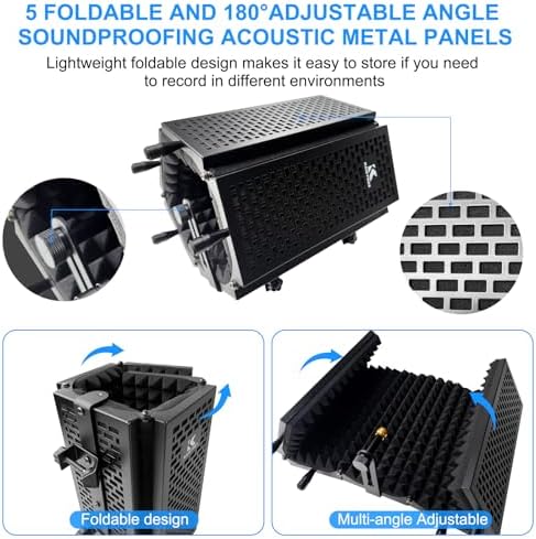 5-Sided Isolation Shield Microphone Stand with Pop Filter