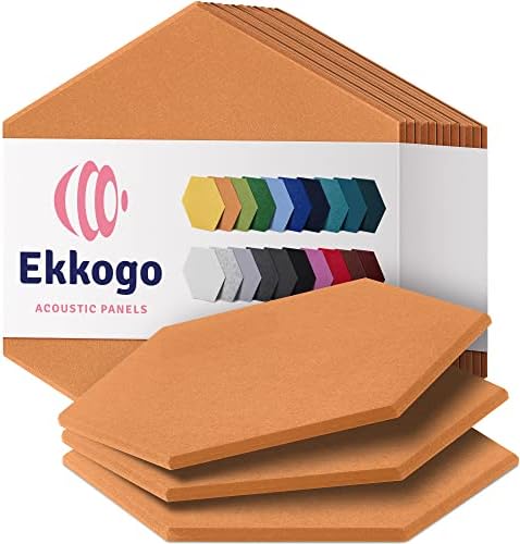 Acoustic Panels 12-Pack Soundproof Wall Panels 14"X12.1"X0.4" Sound Panels High Density Sound Dampening Panels - [70'S Orange Hexagon]