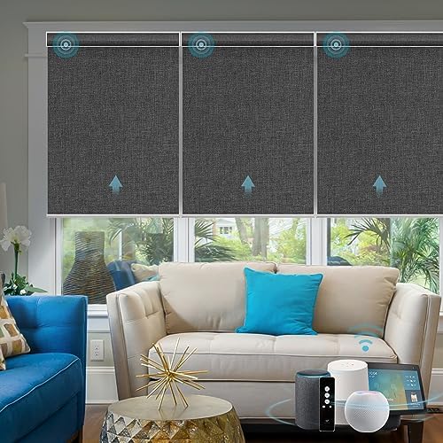 SmartWings Motorized Smart Roller Shades, 100% Blackout Bouvar Dark Grey