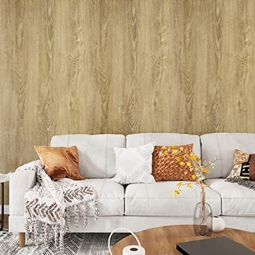 WESTICK Glossy Brown Wood Contact Paper Self Adhesive Wooden Wallpaper Kitchen Countertop Peel and Stick Waterproof Removable Faux Wood Grain Contact Paper for Countertops Tables Cabinets 196"x15.8"