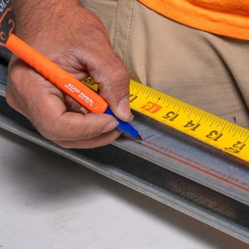 KLEIN TOOLS 861914 Skribes Fine Tip Permanent Markers, Assorted Colors, Hard Hat Clip, Multi-Surface Jobsite Marker for Wet, Dry and Oily Surfaces, 4-Pack