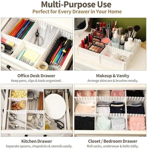 Adjustable Drawer Dividers, Cut-to-Fit DIY Organizers, White,16 Pack