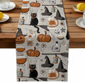 Vintage Style Table Runner Dresser Scarf 13 x 72 Inch Halloween Black Cat Orange Pumpkin Witch Hat Table Runners Non-Slip Heat Resistant Kitchen Dining Table Decor for Home Holidays Indoor Outdoor