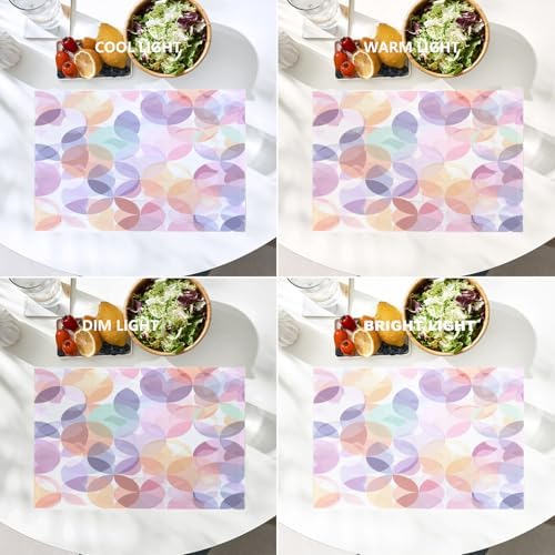 Batmerry Soft Translucent Linen Placemats Set of 4, Overlapping Shapes Pastel Washable Table Mats for Kitchen Table Thickened Heat Insulation Dining Set Indoor Outdoor 12X18 in