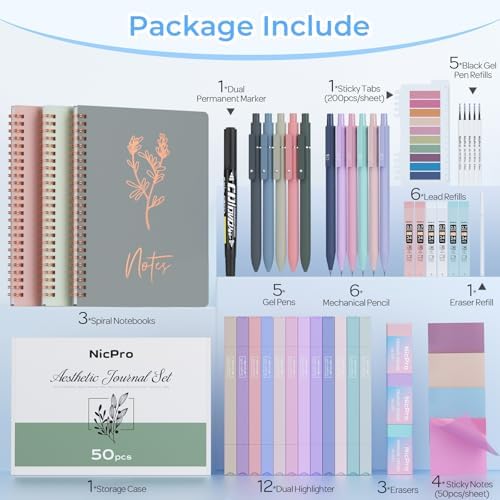 Nicpro 50PCS Cute Spiral Notebook Stationary Set For Women
