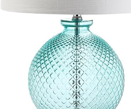 JONATHAN Y Estelle 26" Aqua Diamond-Etched Glass Crystal Table Lamp