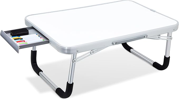 Suzile 1 Pc Portable Lap Desk with Dry Erase Board, 24" x 16" Foldable Study Tray with Drawer, Markers & Eraser, Whiteboard for Art, Homework, First Day & Back to School Supplies