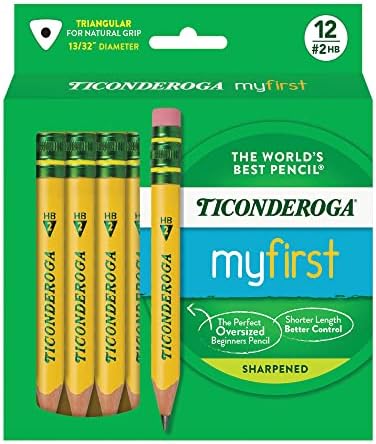 Ticonderoga My First Short Triangular Wood-Cased Pencils, #2 HB Soft | With Erasers, Yellow, 12 Count, Standard Size, High Quality Eraser